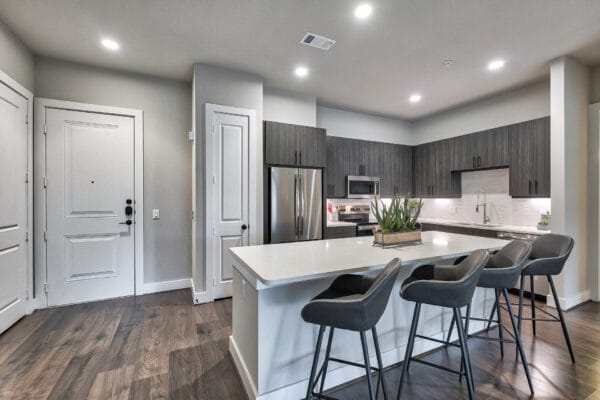 European-style, wood cabinetry at Windsor Burnet, 10301 Burnet Rd, Austin