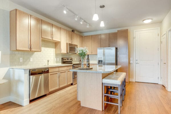 Designer Kitchen with Stainless Appliances at Element 47 by Windsor, 2180 N. Bryant St., CO