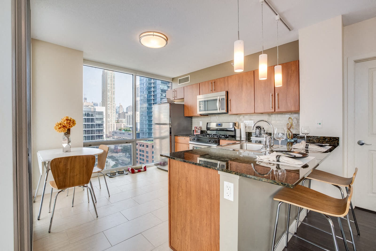 Fully-Equipped, Chef-Inspired Kitchen at Flair Tower, Chicago, Illinois