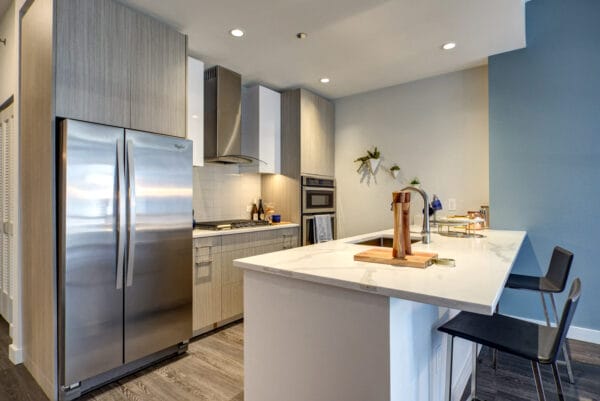 Chef's Island with Stone Counter in Kitchen at 640 North Wells, Chicago, Illinois