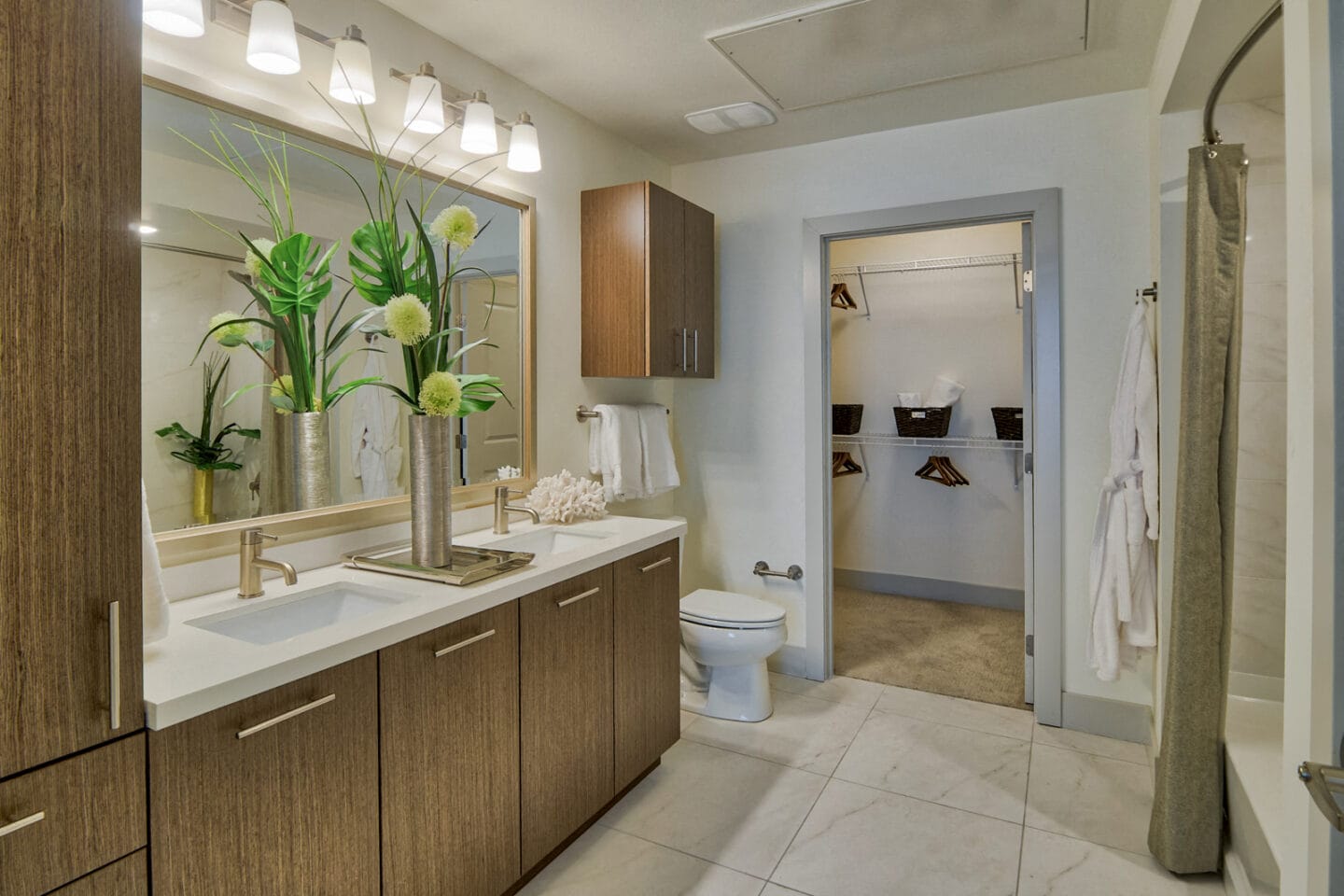 Dual Vanities and Stand-Up Shower at Olympic by Windsor, Los Angeles, California