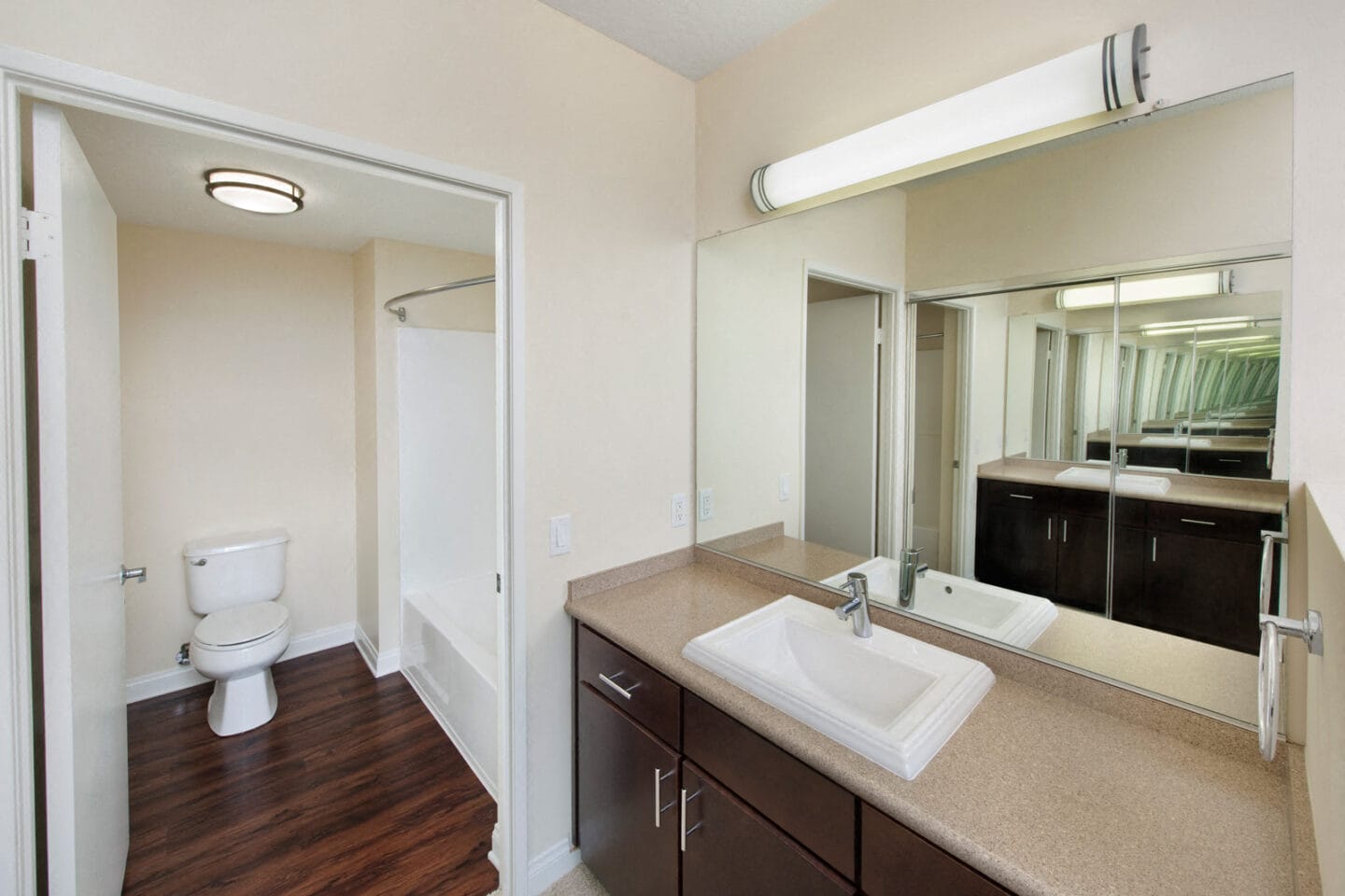 Renovated Bathrooms with Wood-Style Flooring at Renaissance Tower, California, 90015