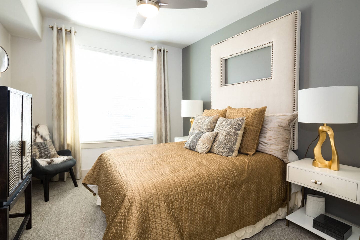 Spacious bedroom accommodates king-sized beds at Metro West, Plano, Texas