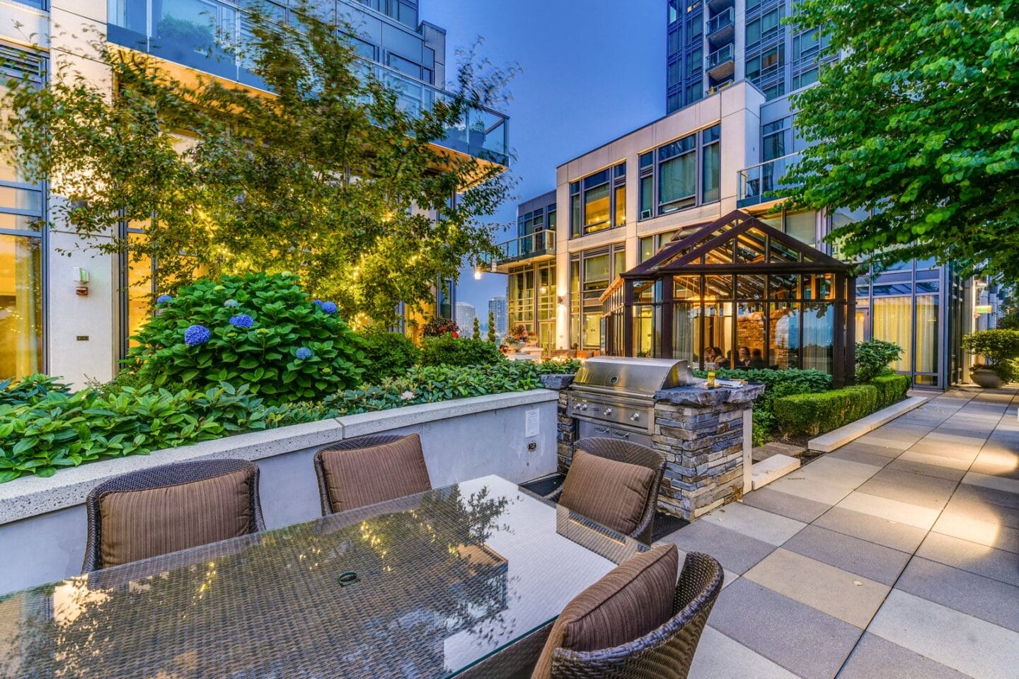 Grilling Station and Outdoor Dining Area at The Bravern, 688 110th Ave NE, Bellevue