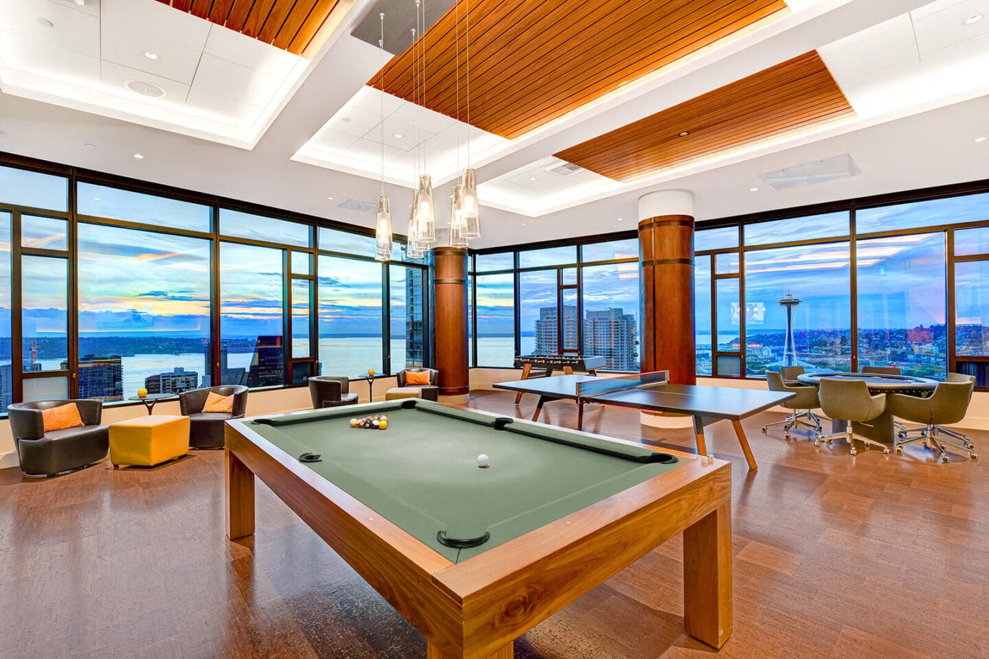 Sky Lounge That Includes Billiards, Ping Pong, and Foosball Tables at Cirrus, Seattle, 98121