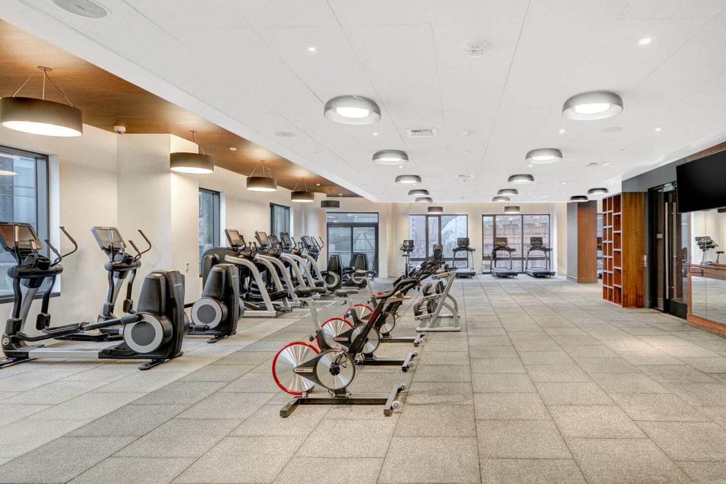 Spin Bikes and Cardio Equipment in Fitness Center at Stratus, Seattle, WA