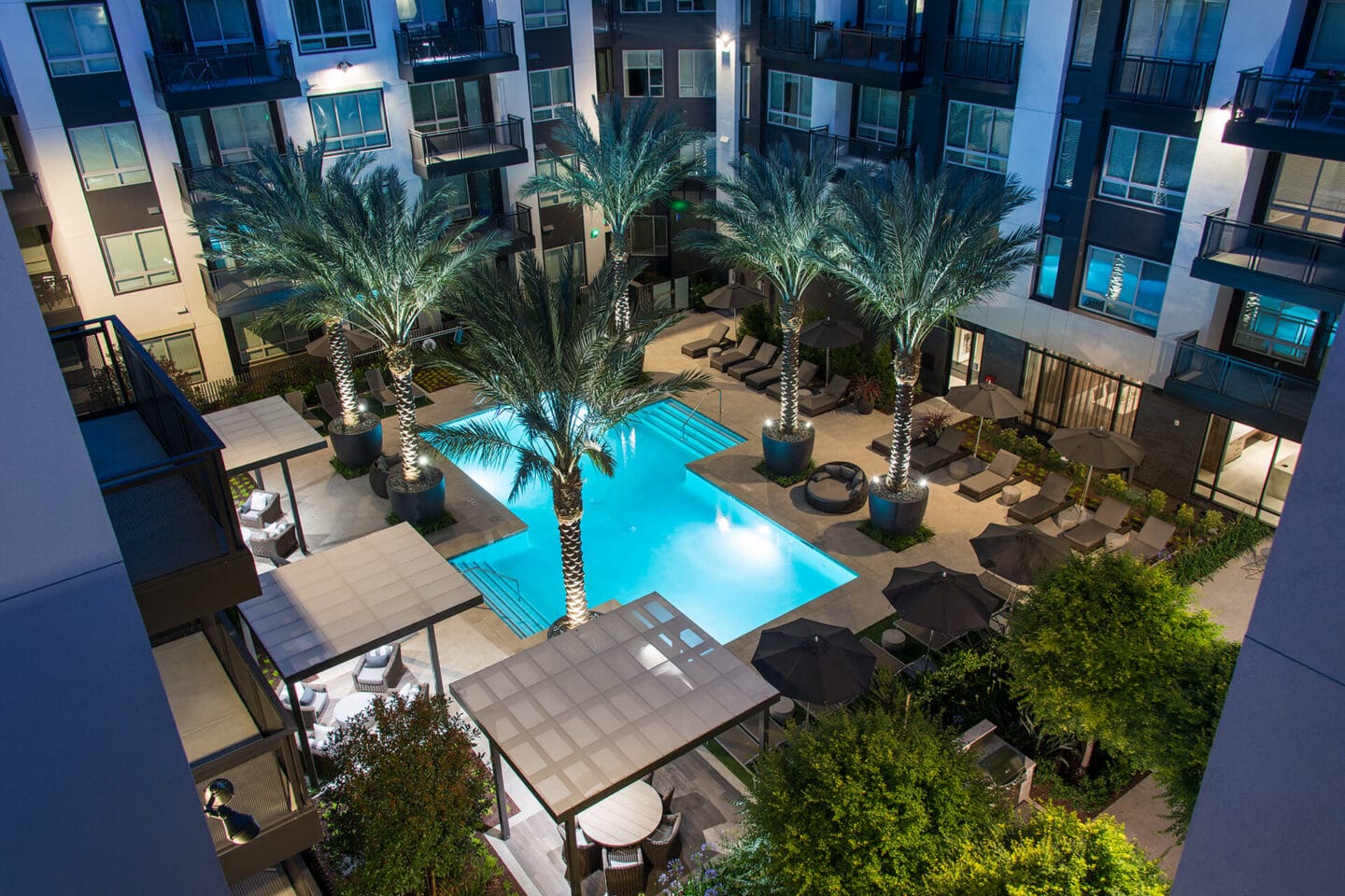 Aerial View of Pool at Night at Cannery Park by Windsor, 415 E Taylor St, CA