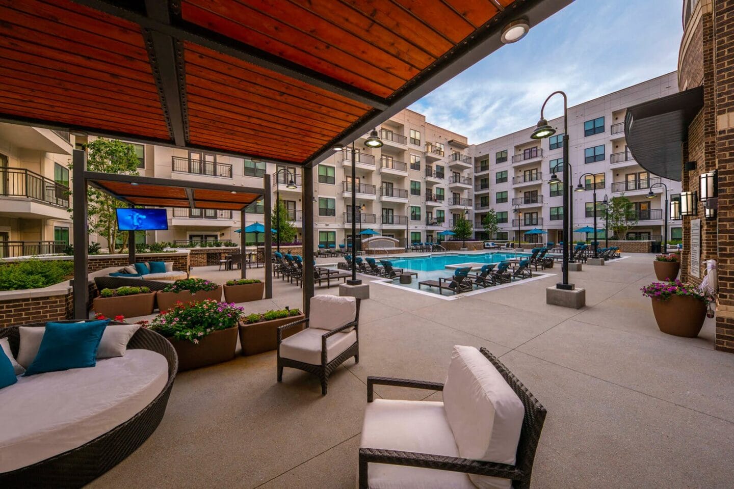 Poolside Lounge Areas with TVs at Windsor Old Fourth Ward, Atlanta, GA