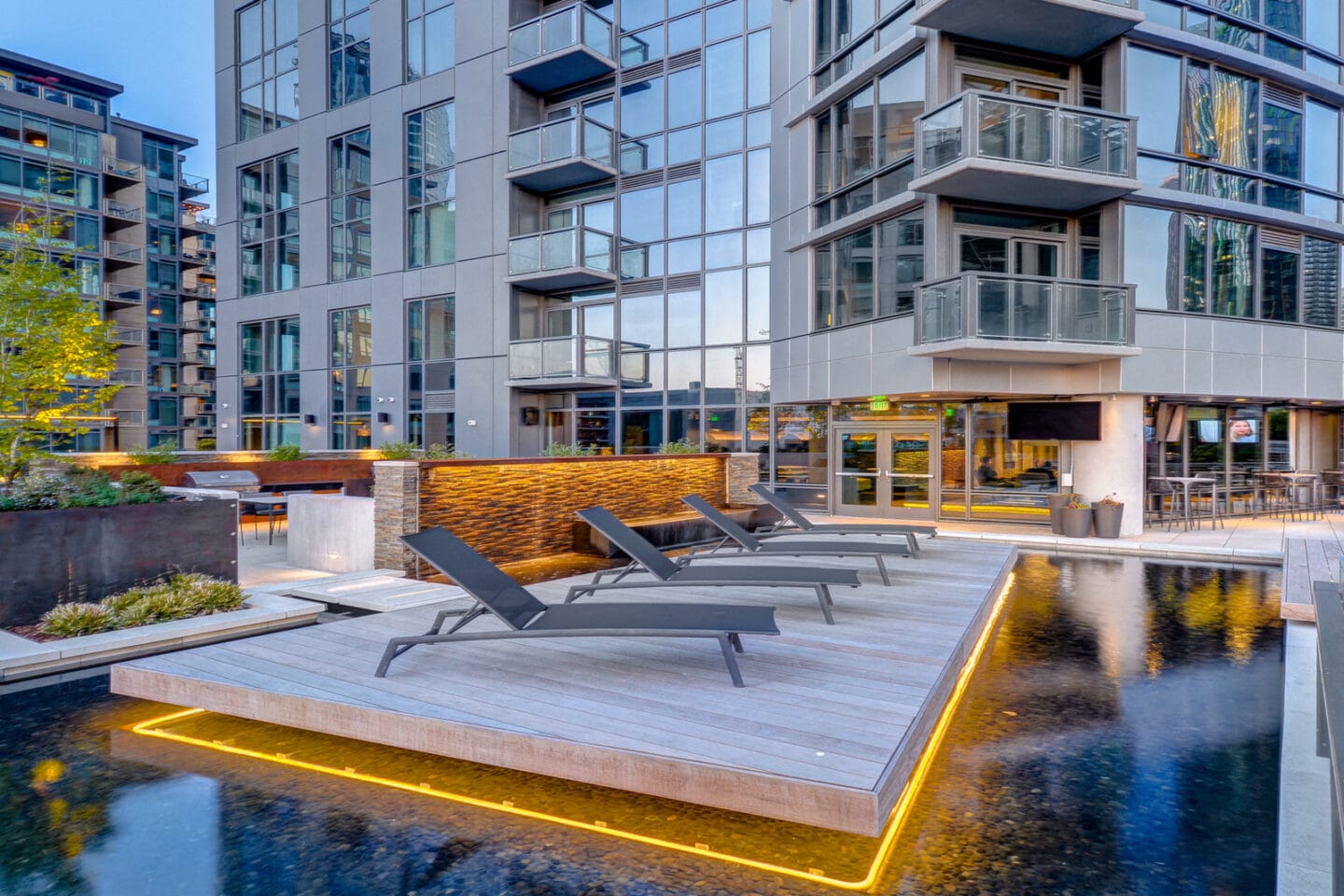 Wading Pool with Chaise Lounge Island at Stratus, Seattle, 98121