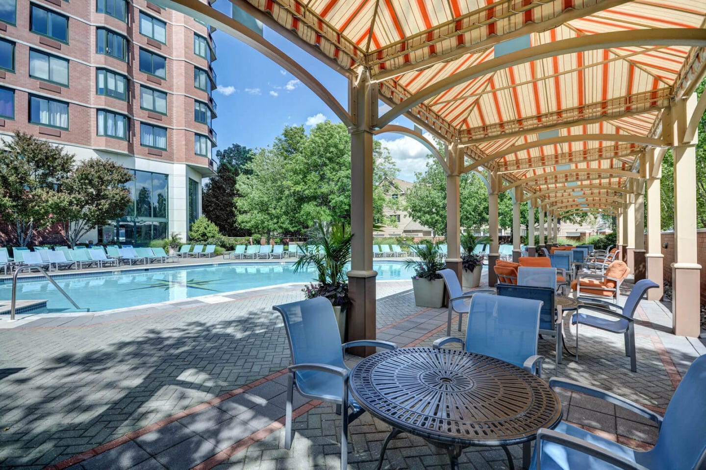 Poolside Sundeck with Shaded Lounge Area at Windsor at Mariners, 07020, NJ