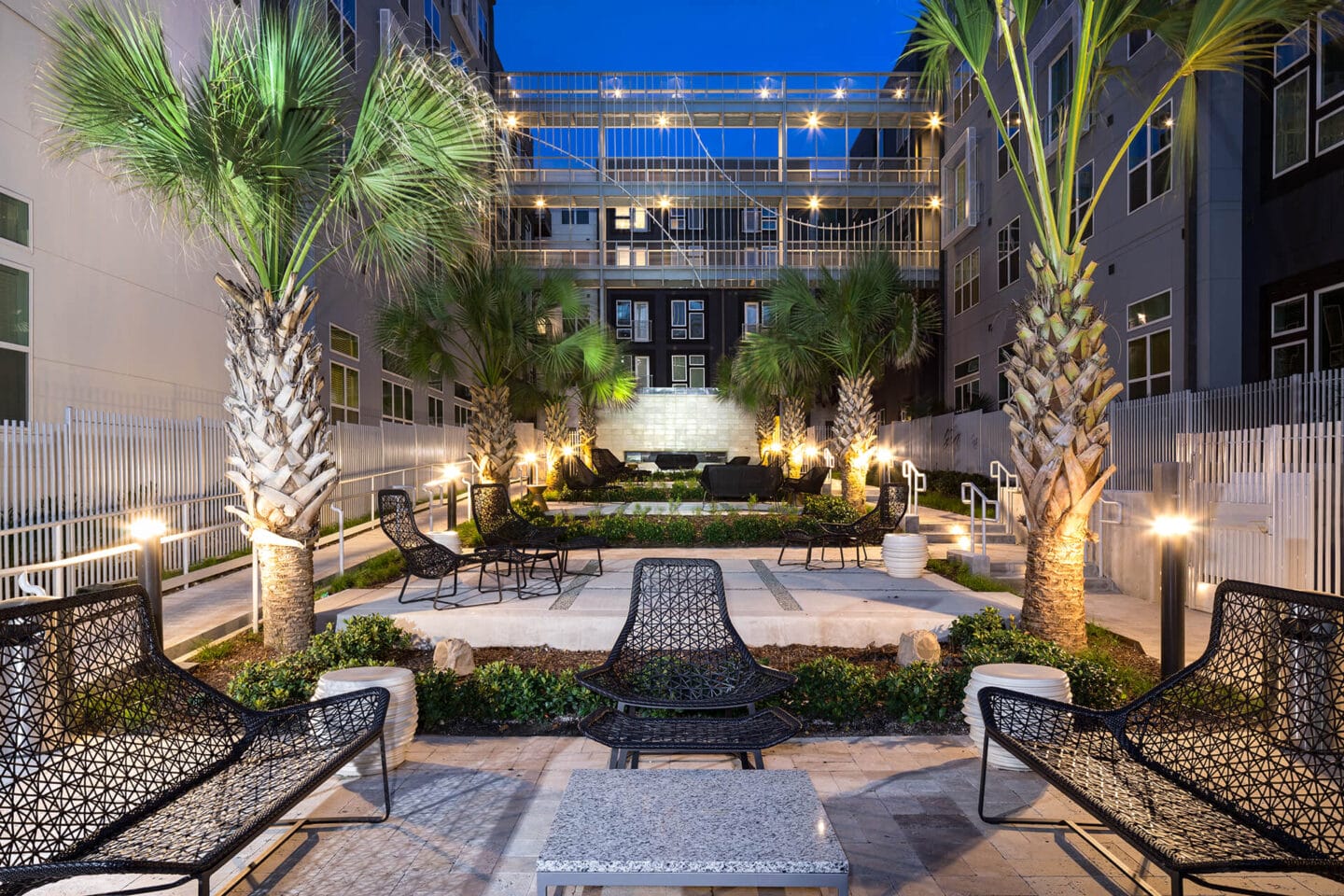 Beautiful courtyard with seating at Metro West, Plano, 75024