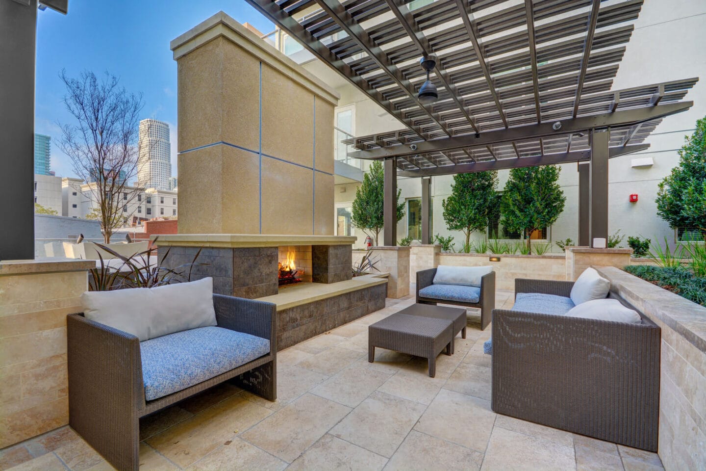 Beautiful Courtyard With Fireplace at South Park by Windsor, Los Angeles, California