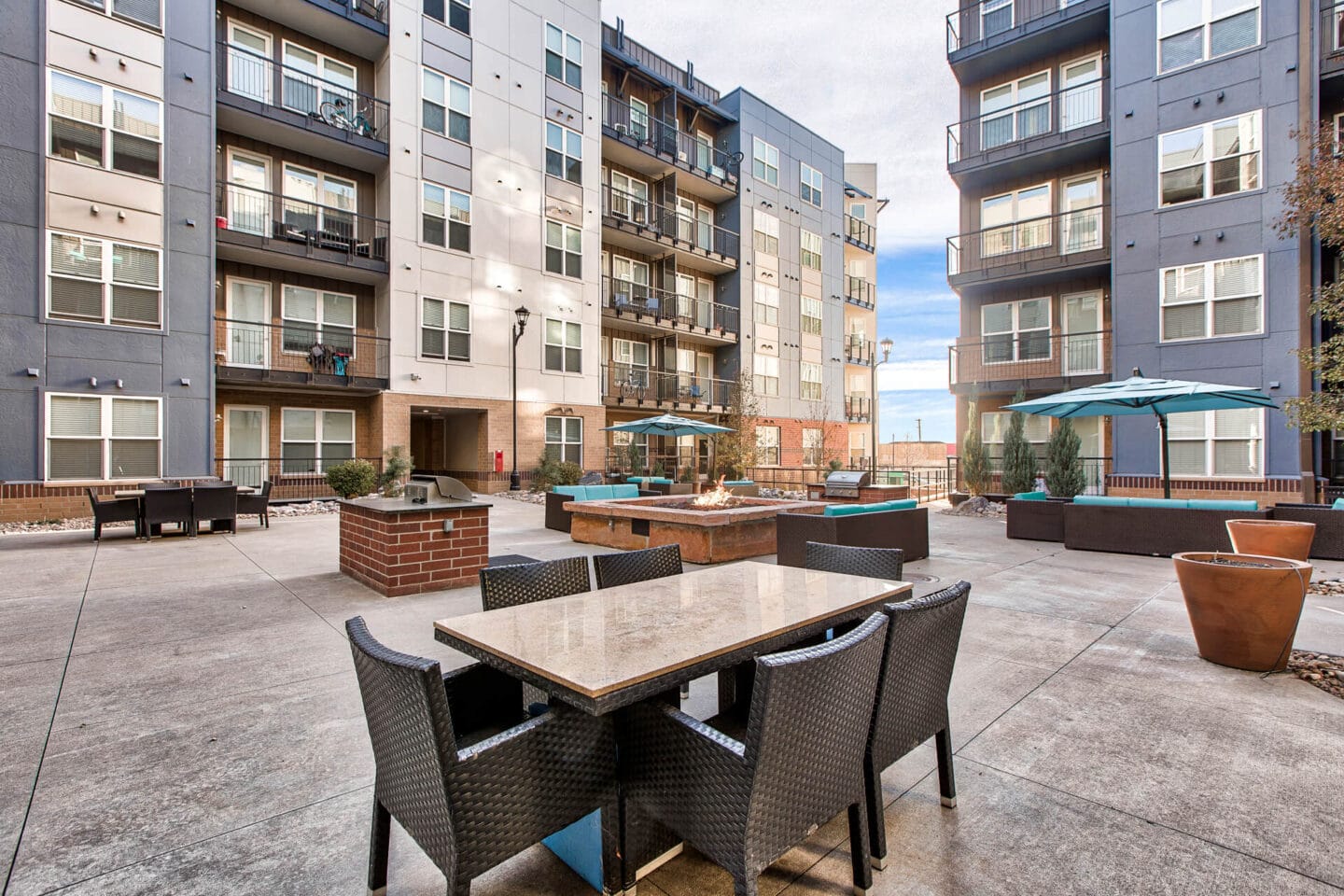 Outdoor Living Area with Fire Pit at Windsor at Broadway Station, Denver, CO