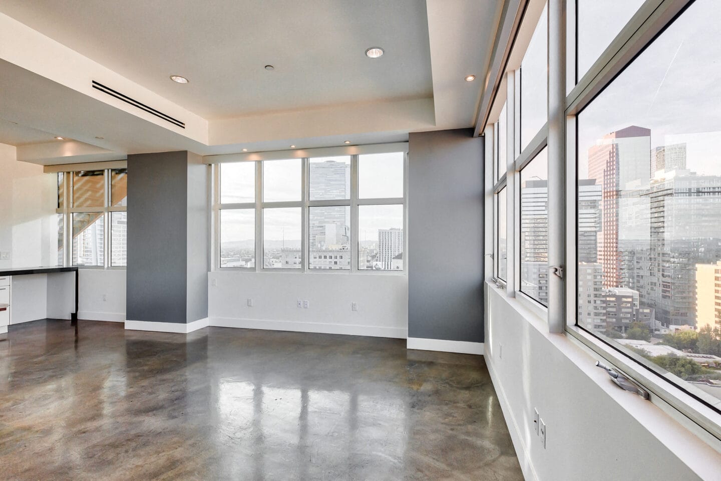 Stained concrete floors  at Renaissance Tower, 501 W. Olympic Boulevard, CA