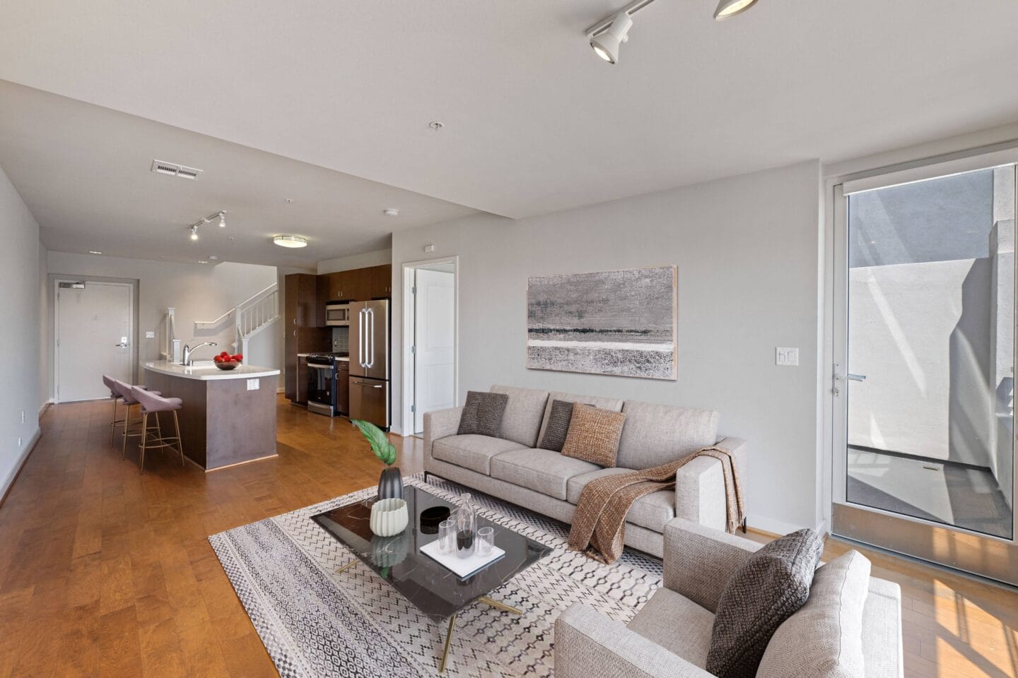 a living room with a couch and a coffee table