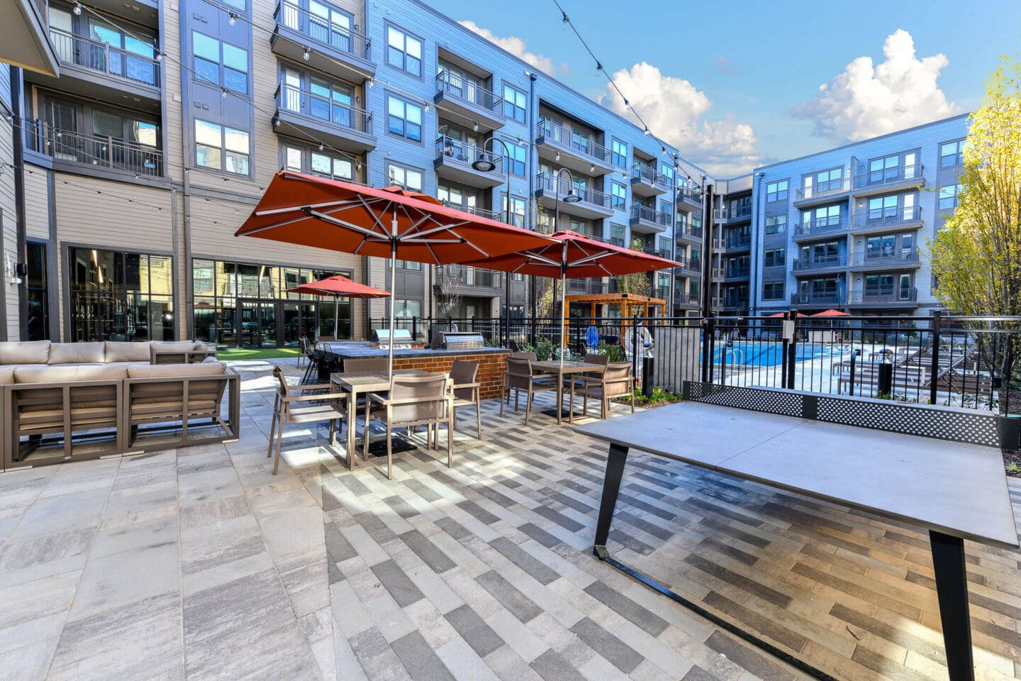 Grilling space and ping pong table at Elevate West Village, Smyrna, Georgia