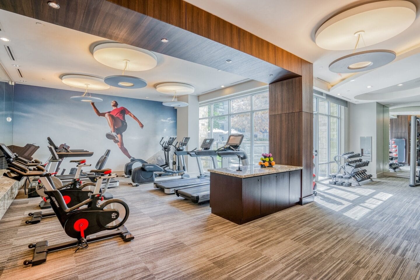 24-hour fitness club with Technogym equipment at Windsor South Lamar, 809 S Lamar Blvd, TX