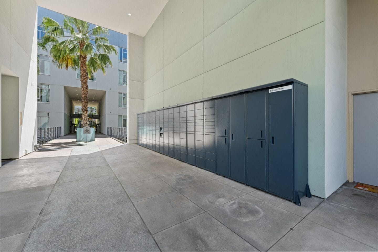 Package locker system at Sunset and Vine, Los Angeles, California