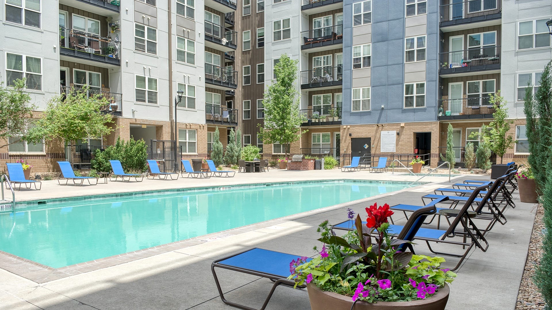 Resort style pool at Windsor at Broadway Station, Denver, CO