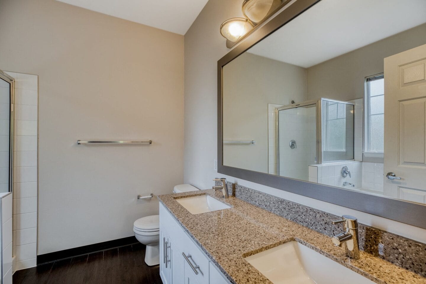 Spacious en-suite bath with double sinks at The Estates at Cougar Mountain, Issaquah, Washington