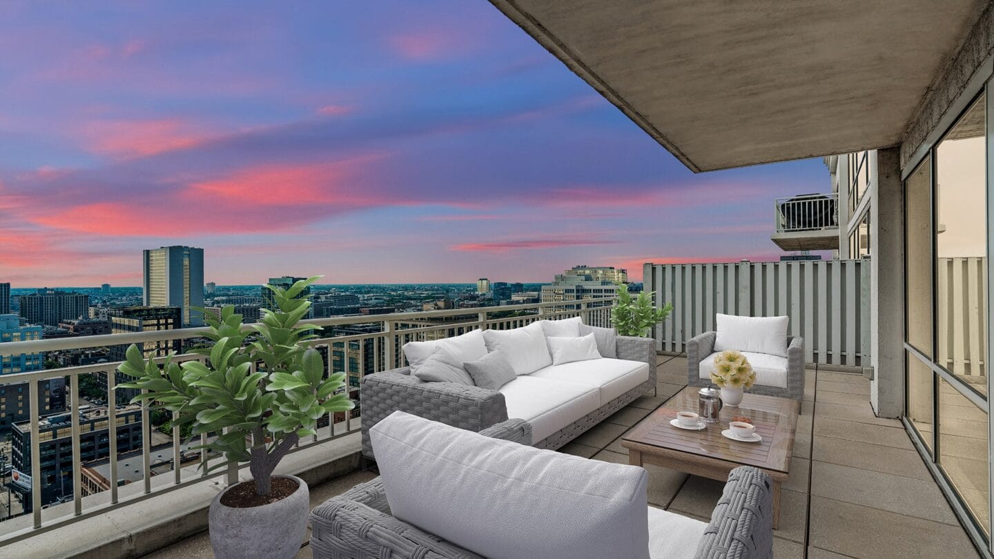 Penthouse balcony at Flair Tower, Chicago, Illinois