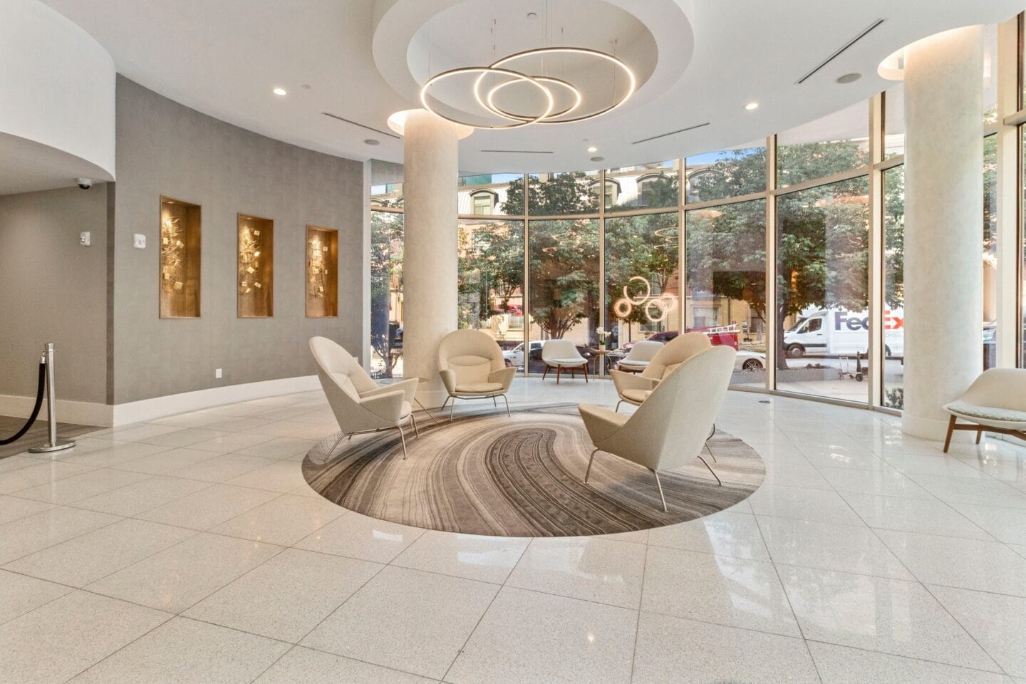 Beautifully designed lobby at Glass House by Windsor, Dallas, TX