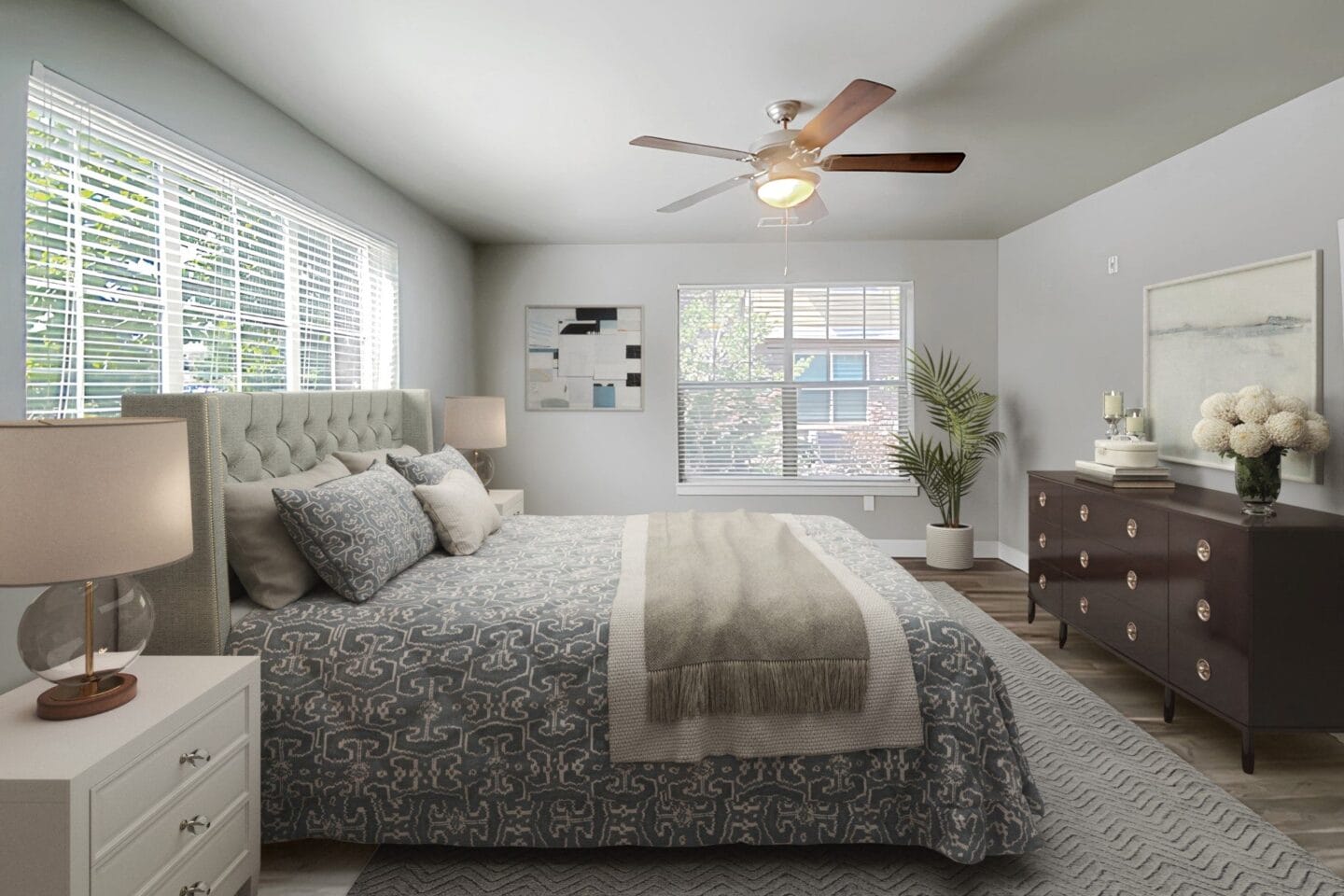 Wood Ceiling Fans in Bedrooms at Retreat at the Flatirons, Broomfield, CO