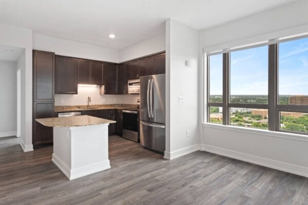 Kitchen and Living Area at Windsor on the Lake, 43 Rainey Street Austin, TX 78701