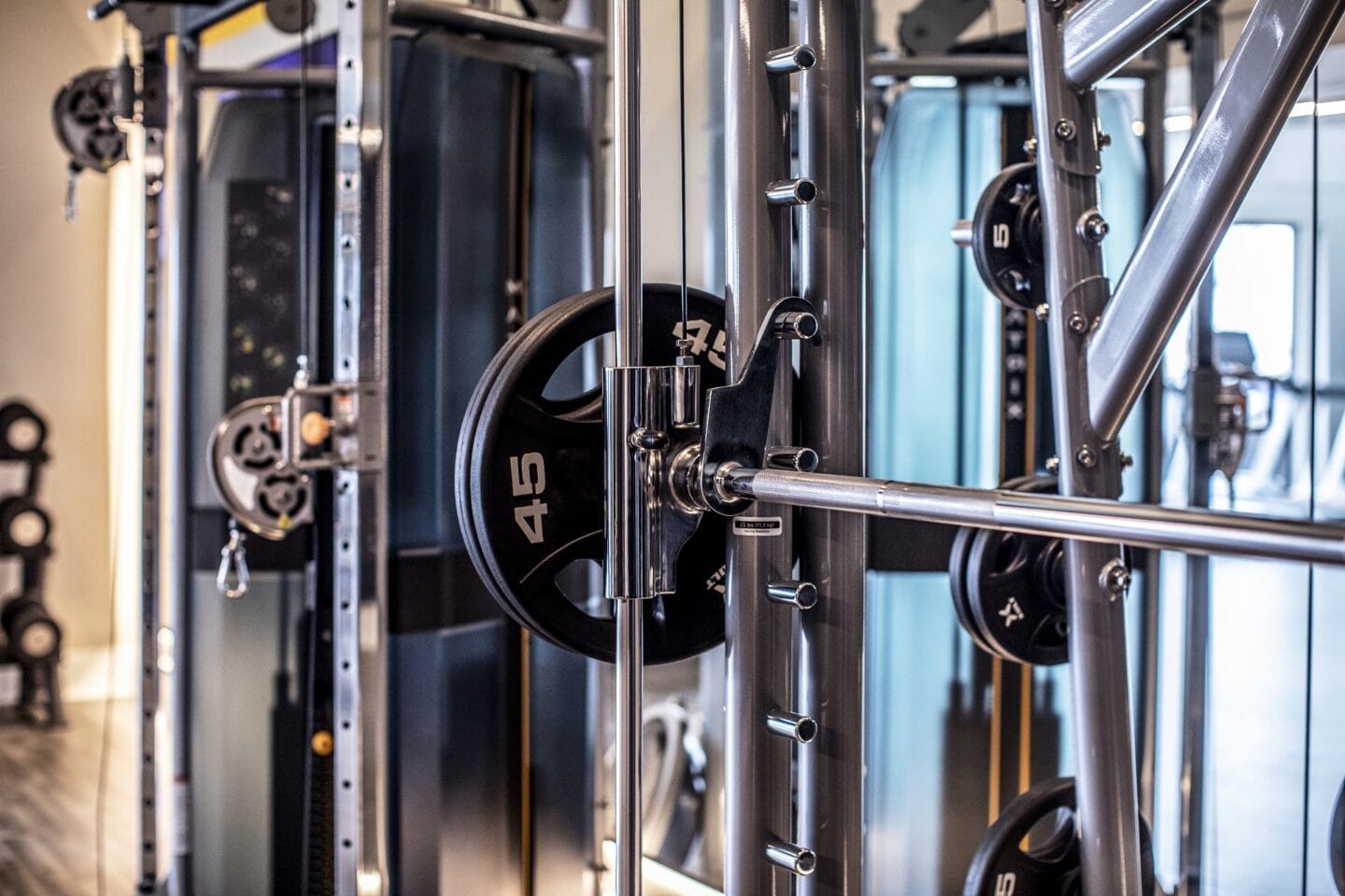 Weights in fitness center at Windsor Interlock, Atlanta, GA