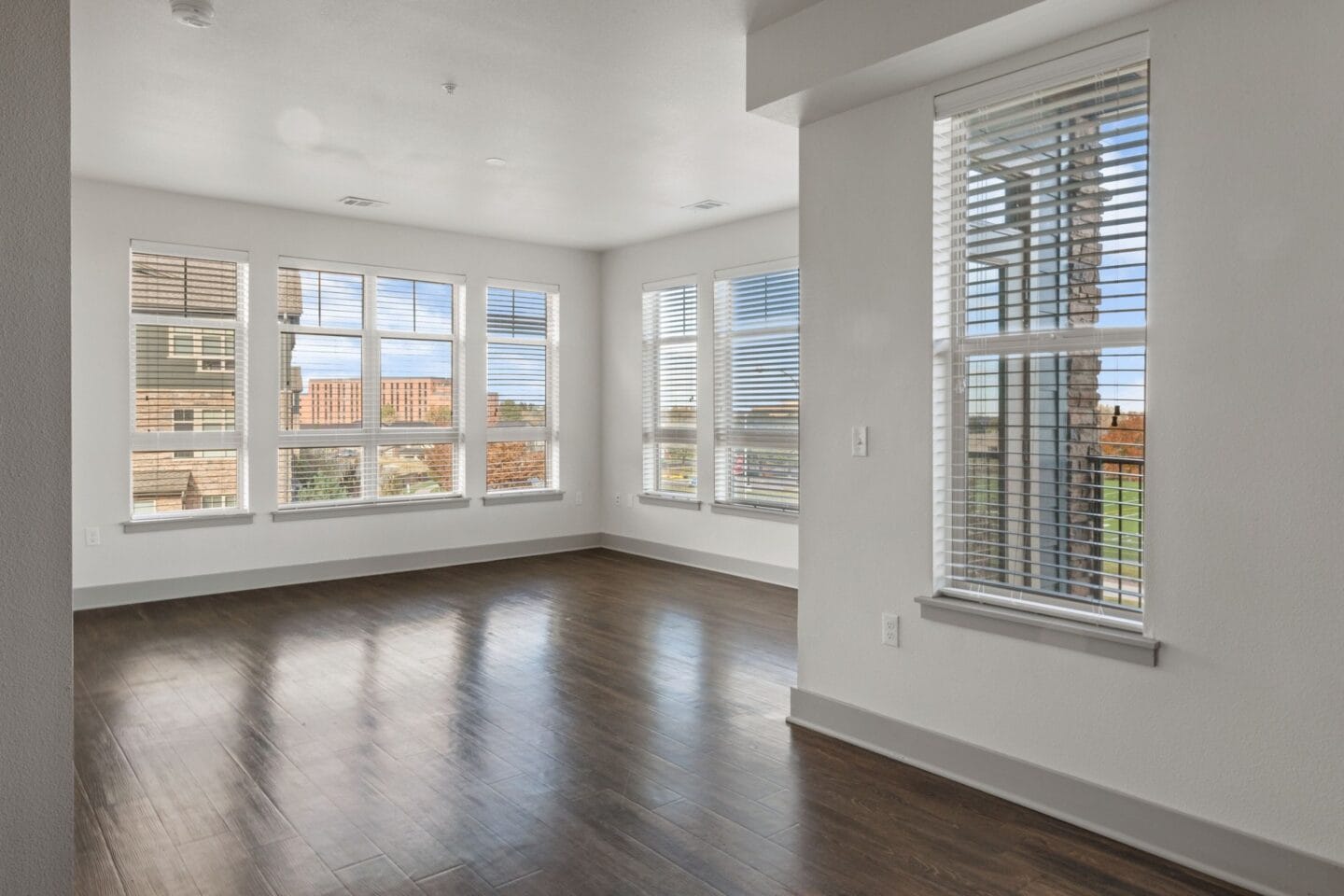 Newly renovated living room interiors at Windsor at Pinehurst, Lakewood, CO