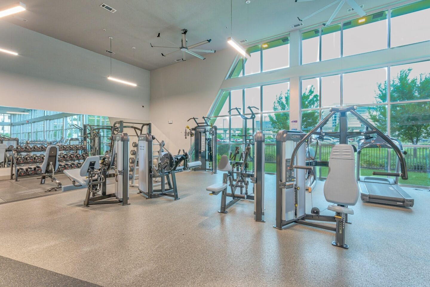 Cardio and strength training equipment at Metro West, 8055 Windrose Ave, Plano