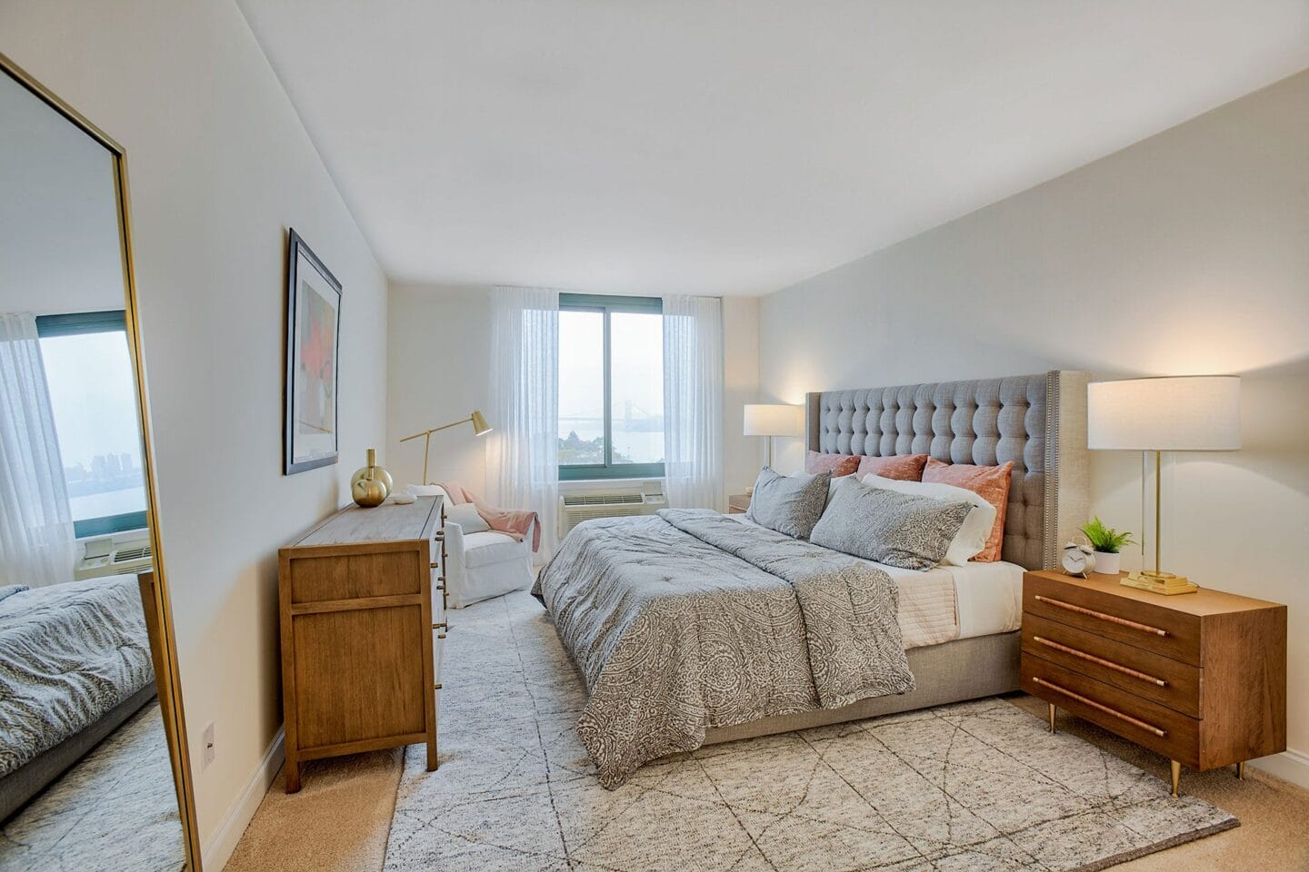 Large windows in bedroom at Windsor at Mariners, 100 Tower Dr., Edgewater