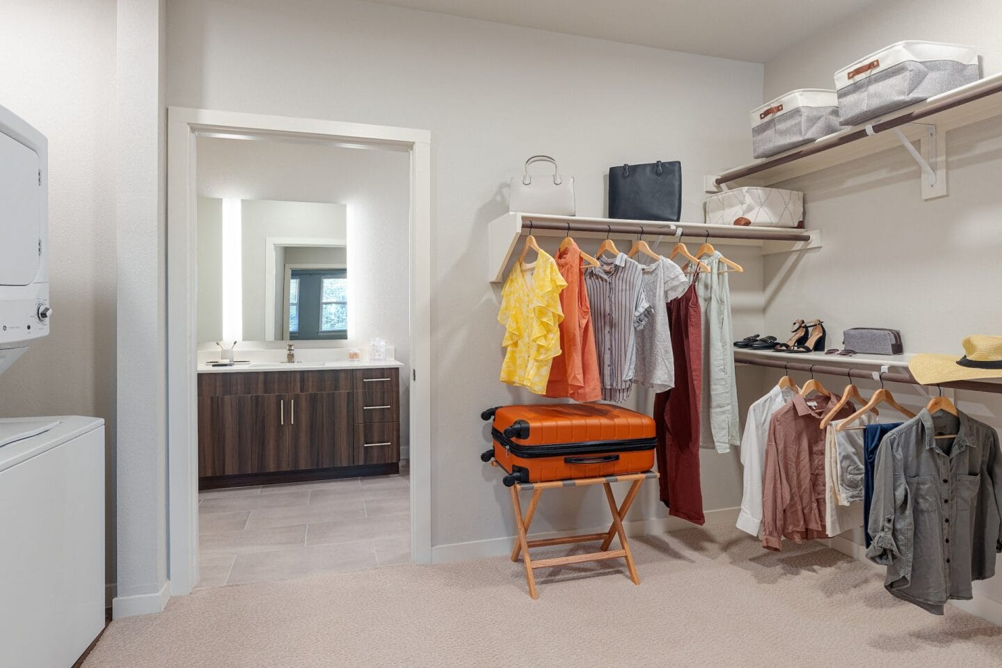 Large walk-in closets with shelving at Windsor South Congress, Austin