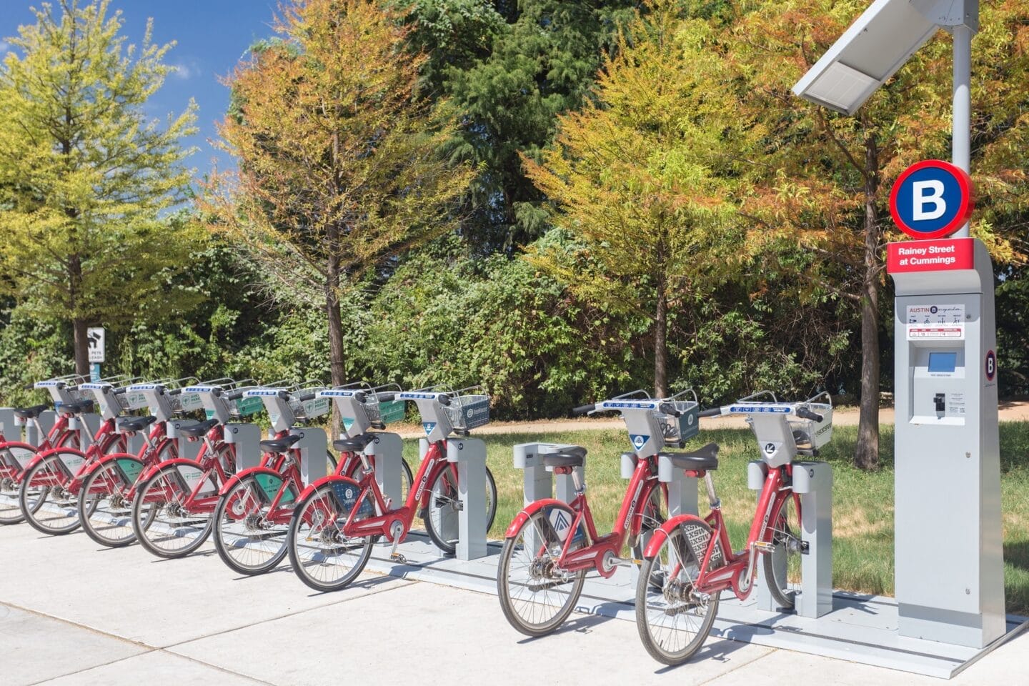 One of Austin’s 40 B-Cycle stations is steps from our front door