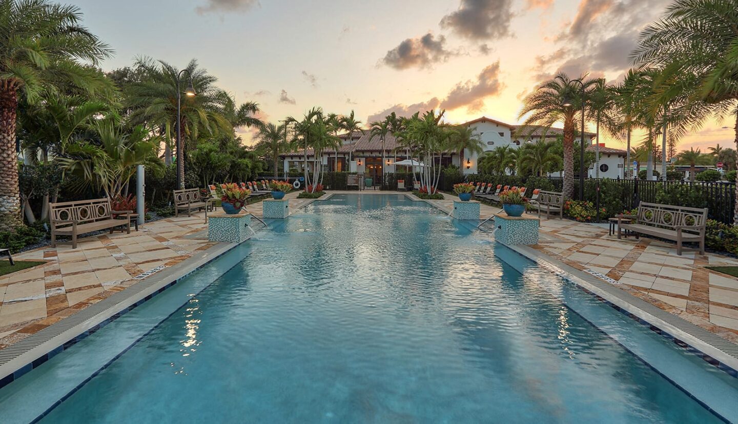 The beach entry resort style swimming pool is the perfect spot to cool down at Windsor at Delray Beach, Delray Beach