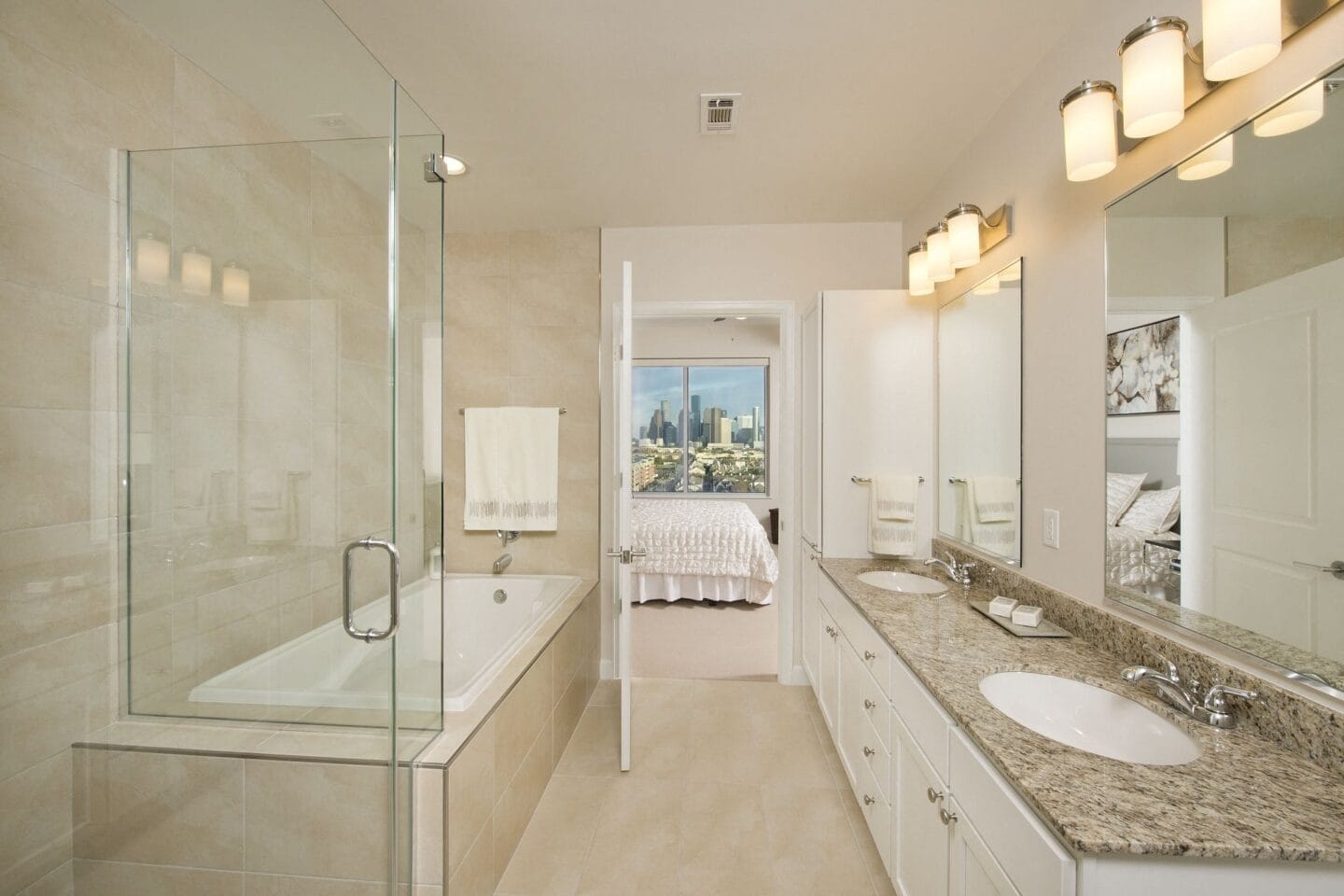 Master bath with luxurious oversized oval tub, at The Sovereign at Regent Square, TX