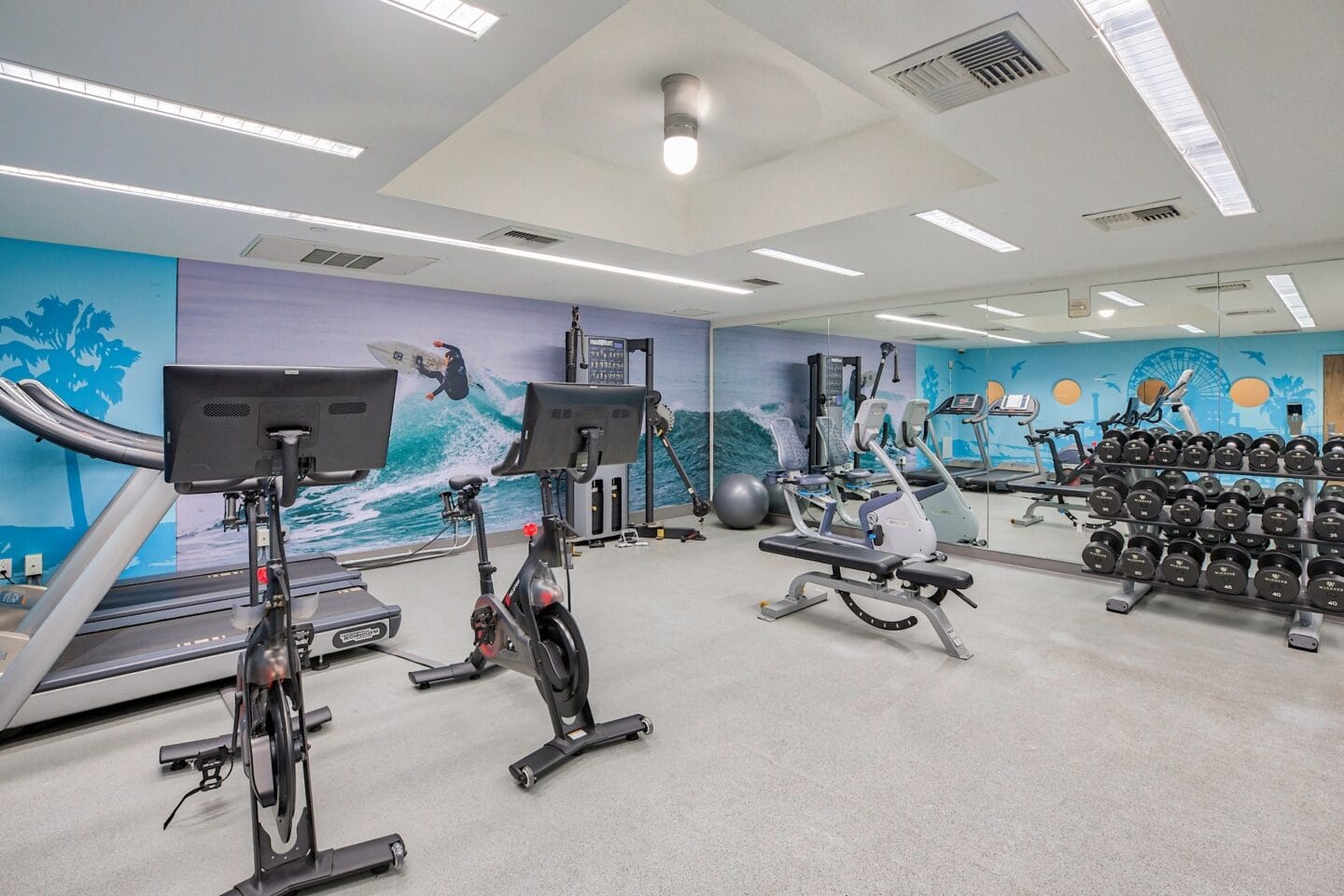 Peloton bikes in fitness center at Sea Castle