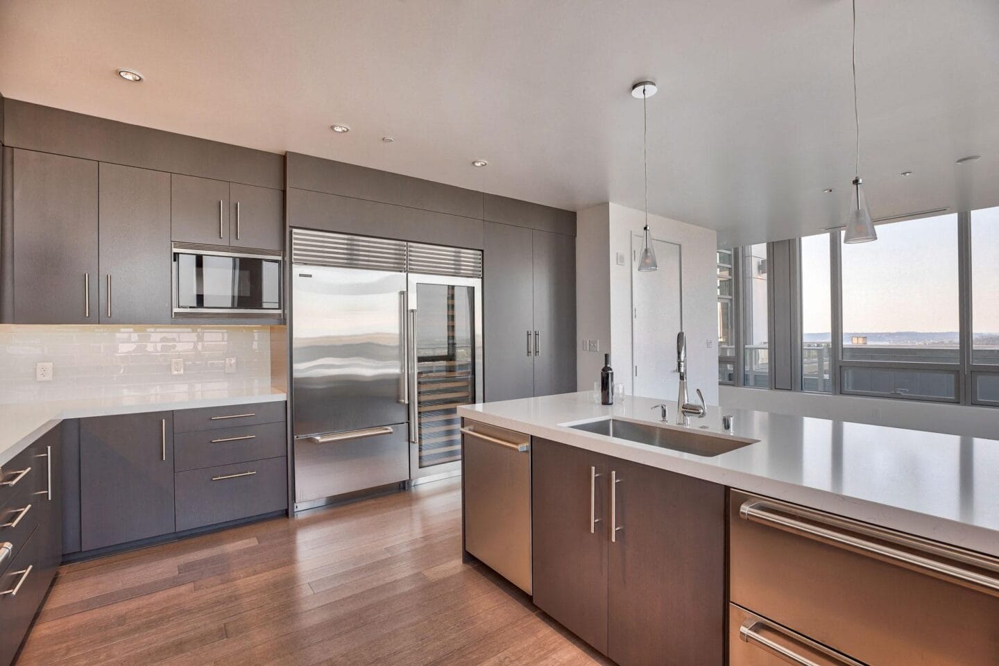 Kitchen island in penthouse at The Bravern, WA, 98004