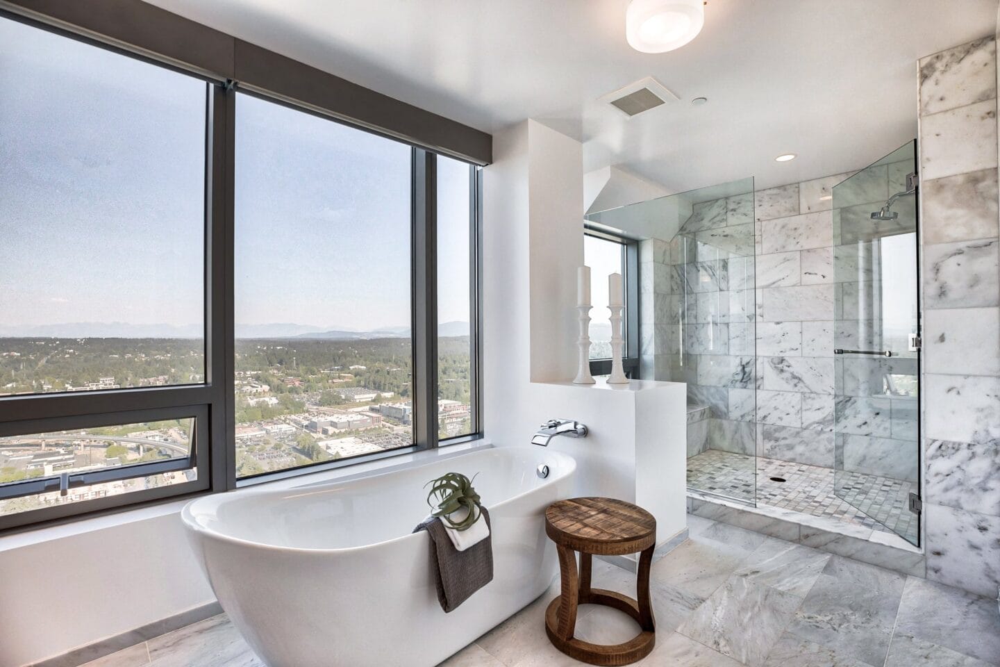 Spa inspired penthouse bathroom at The Bravern, 688 110th Ave NE, WA