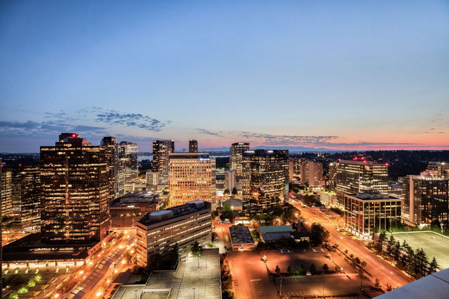 Views of downtown from penthouse at The Bravern, Bellevue, WA