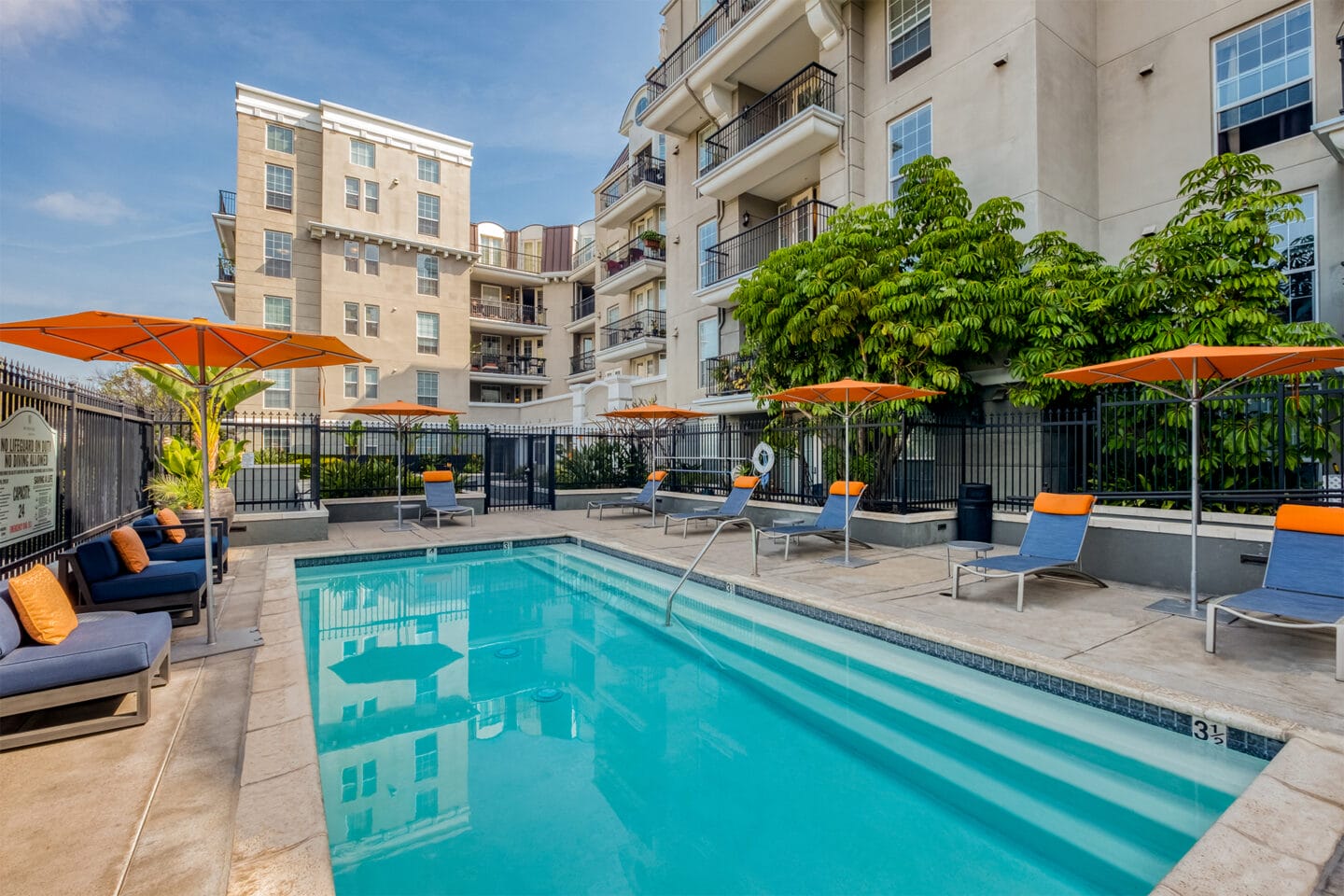 Poolside deck at Windsor at Hancock Park, 90004, CA