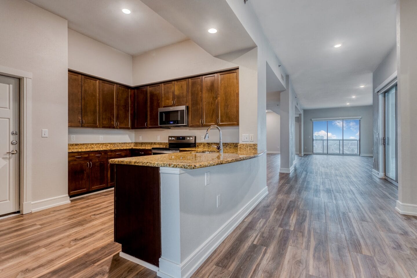 Gourmet kitchen featuring a breakfast bar