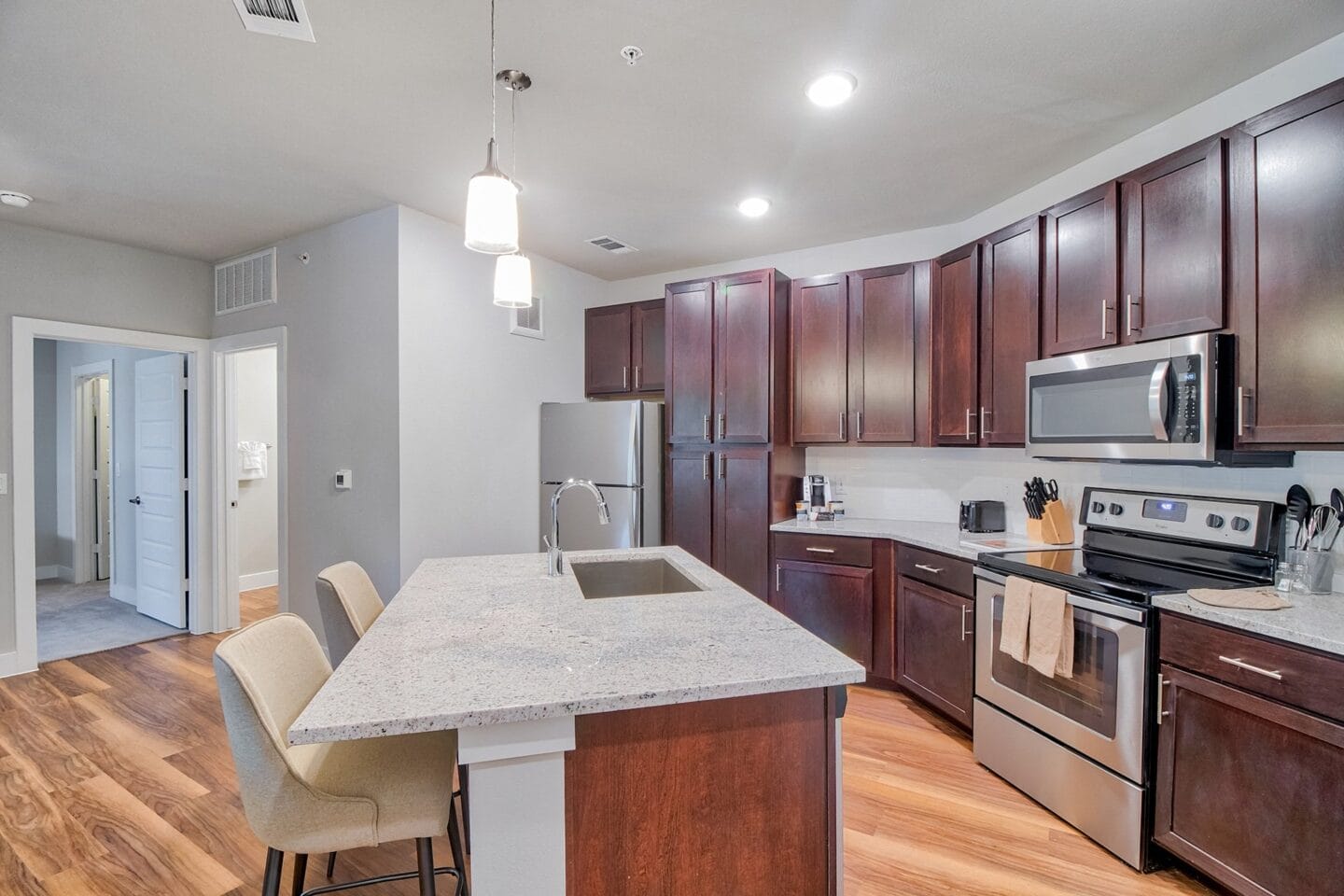 Kitchen with large island at Windsor Ridge Austin