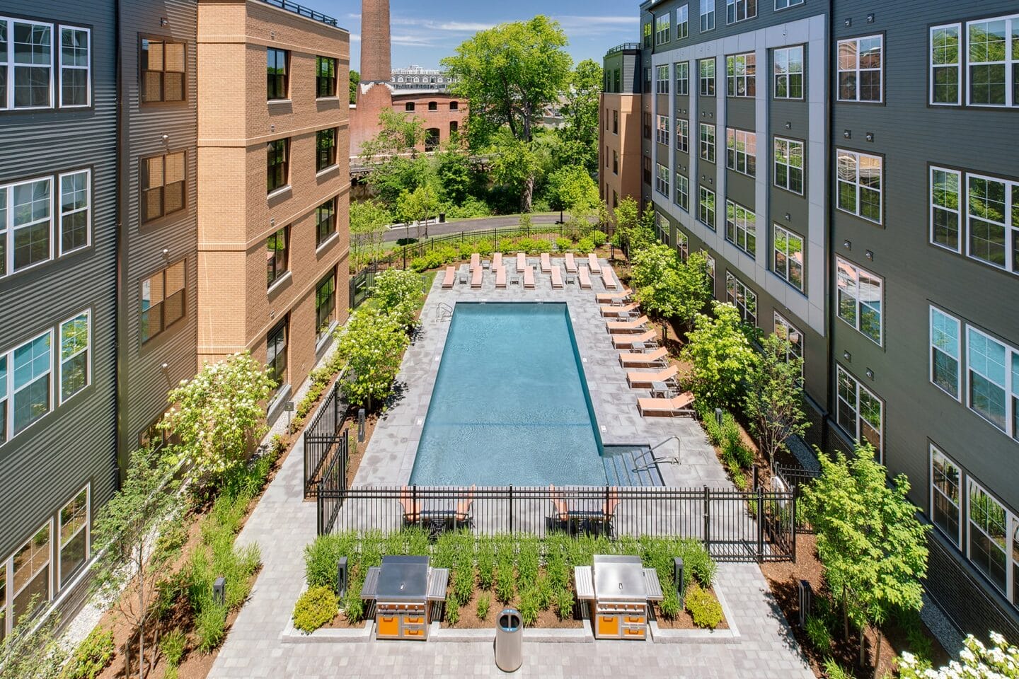 Aerial View Of Pool at Edison on the Charles by Windsor, Waltham, MA, 02453