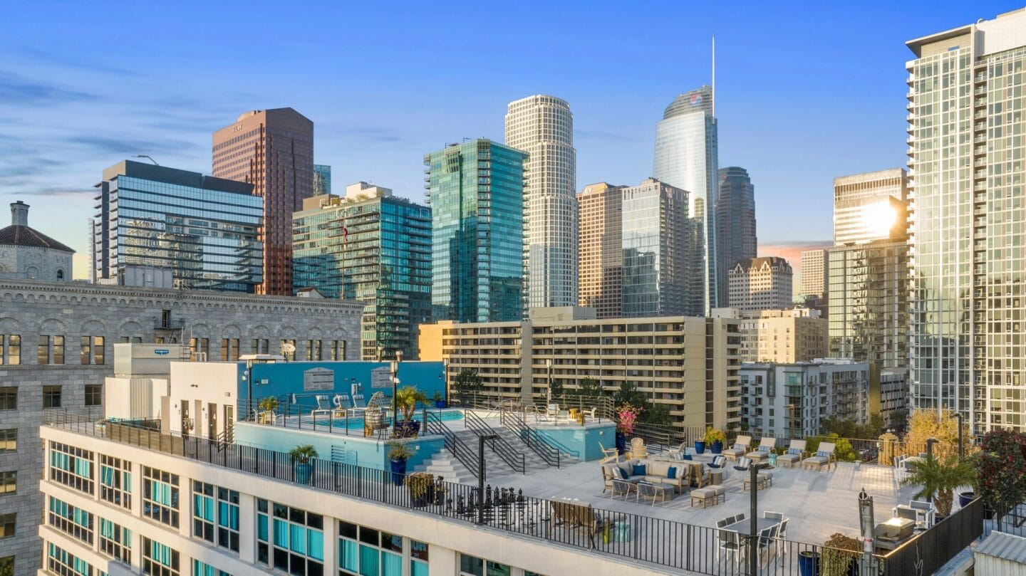 a view of the city with skyscrapers in the background