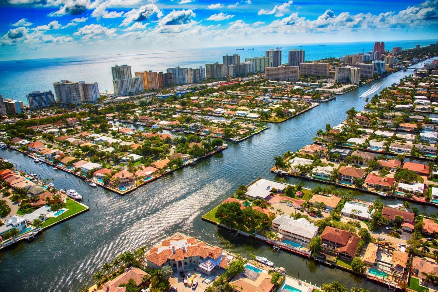 View from air of canals at Windsor 335, Plantation, Florida