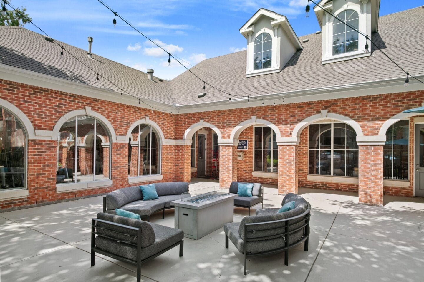 Outdoor patio with couches at Windsor at Legacy, Plano, TX, 75024