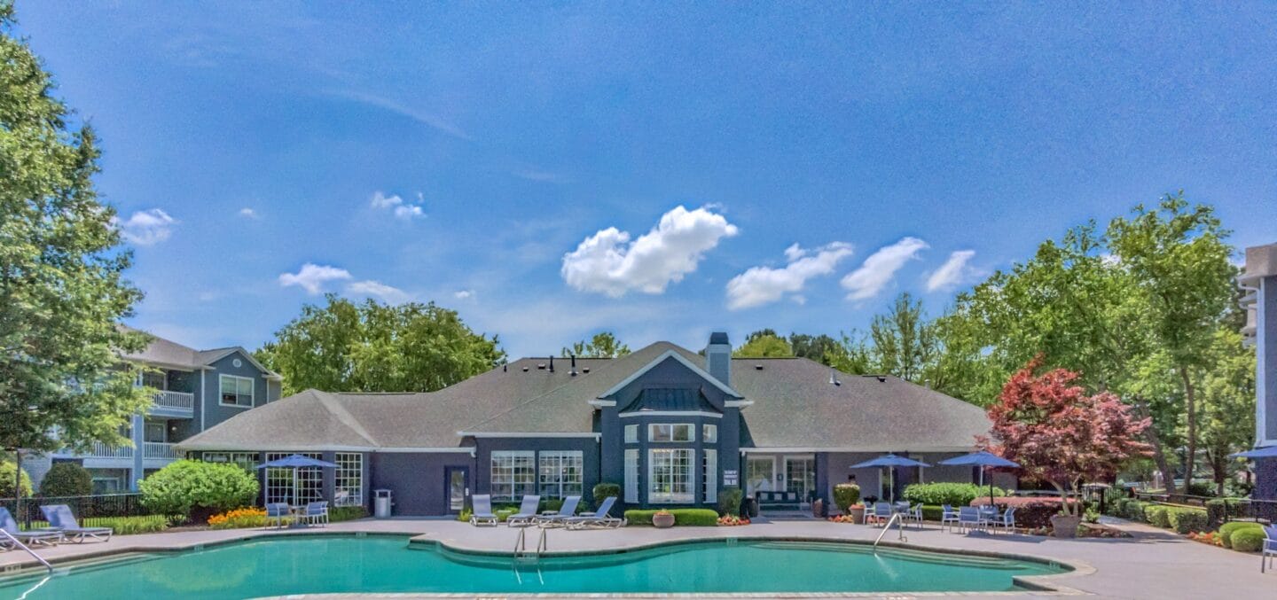 Panoramic view of leasing center and pool