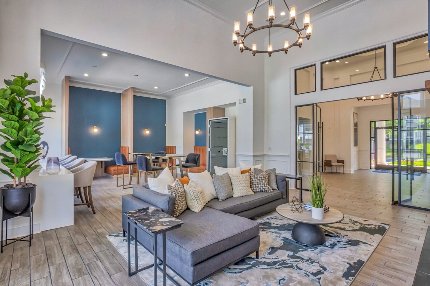 Lobby and clubroom area in the leasing office at Windsor at Addison Park