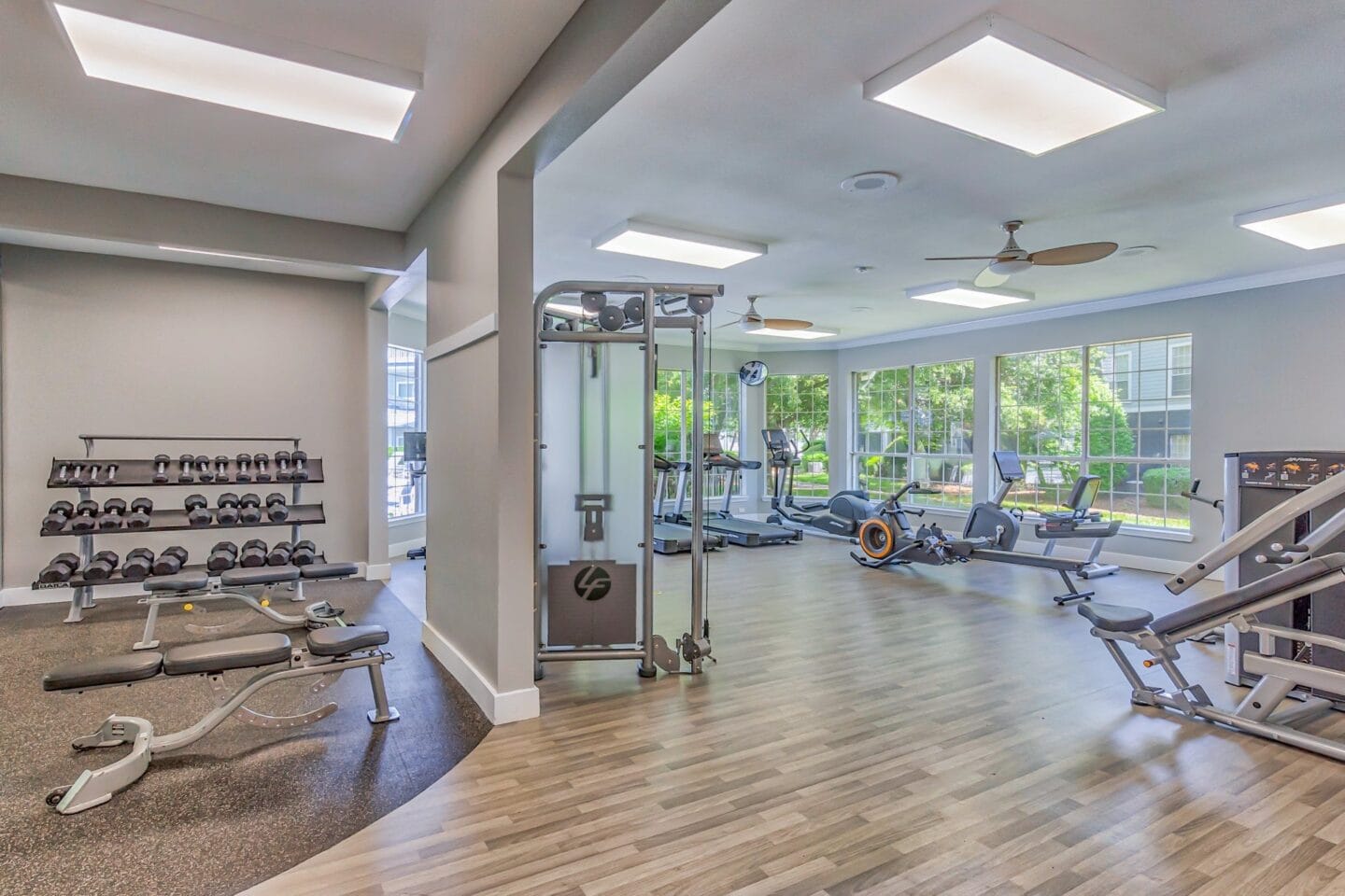 The resident fitness center  at Windsor Addison Park